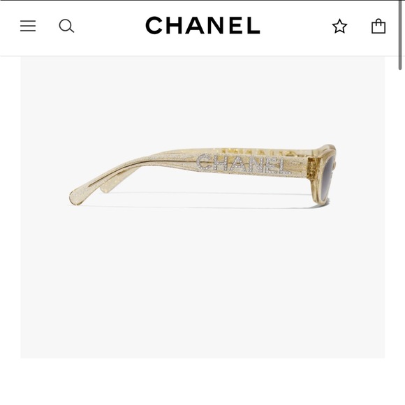 Auth NIB Chanel 71280 Crystal Logo Gold Glitter Rectangle Sunglasses - Picture 10 of 13